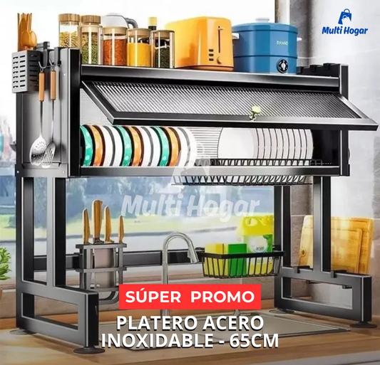 Platero Escurridor ELEVADO CON PUERTA en Acero Inoxidable - 65CM