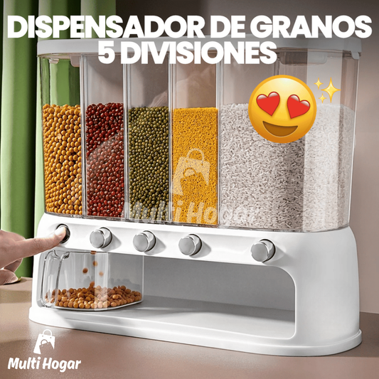 Dispensador de Granos con 5 Divisiones | Capacidad total: 7-8 Libras